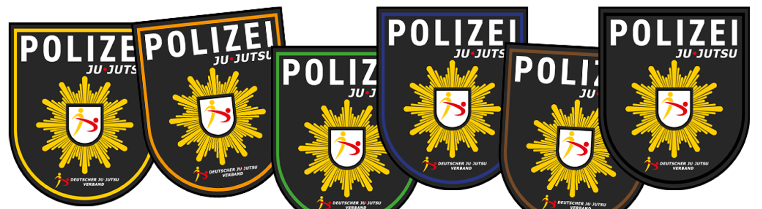 polizei-patch, judo-jutsu-abzeichen, schild-emblem, gelbe sonnenstrahlen, deutscher ju-jutsu verband