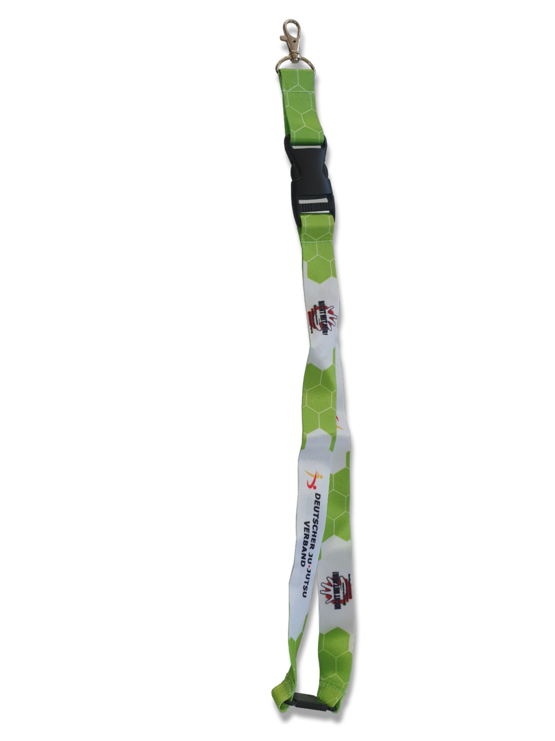 lanyard, clip, neck strap, print, grün-weiß