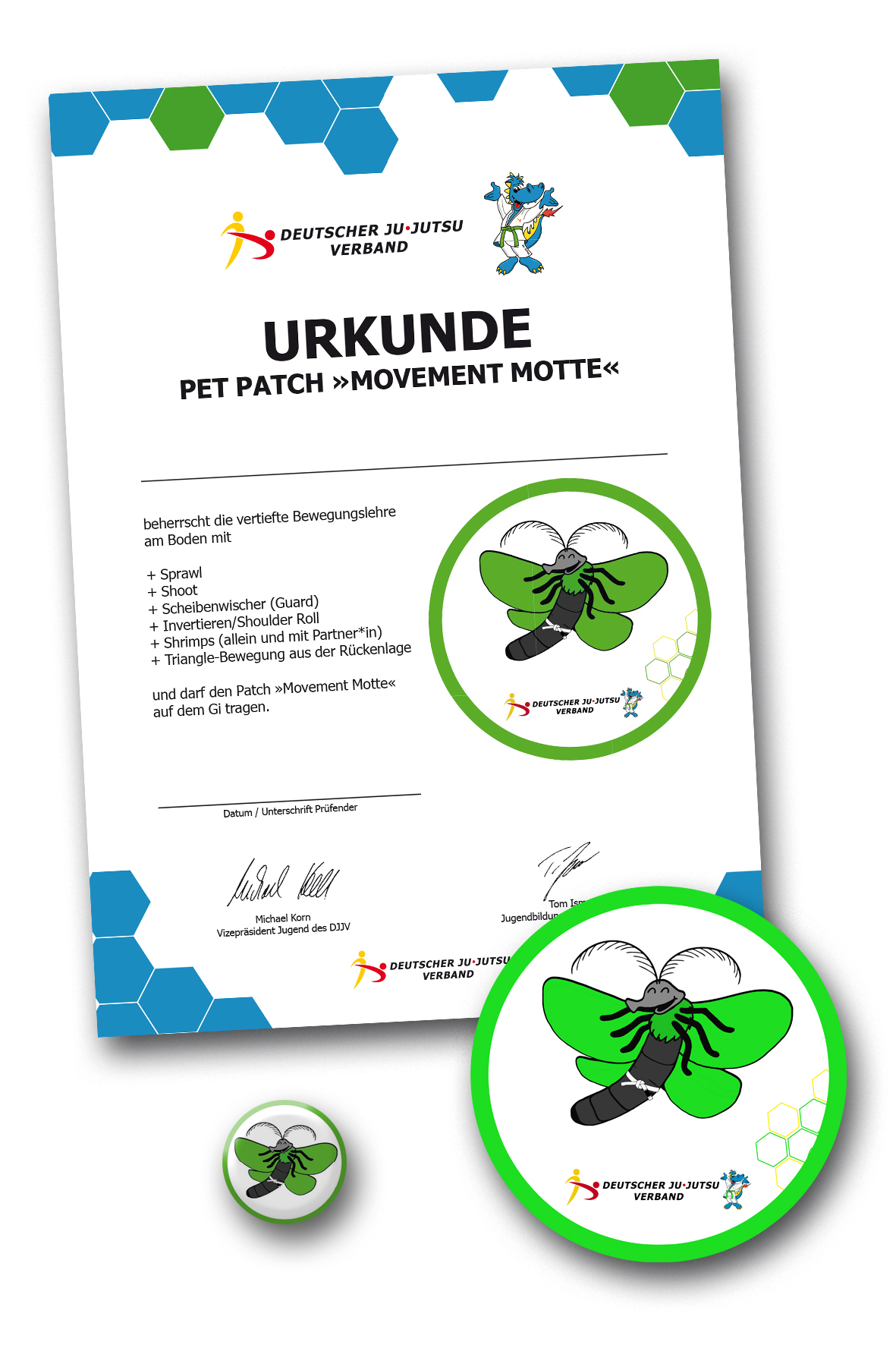 jutsu patch, bewegeungsmotiv, grüne libelle, ringabzeichen, zertifikatsdesign