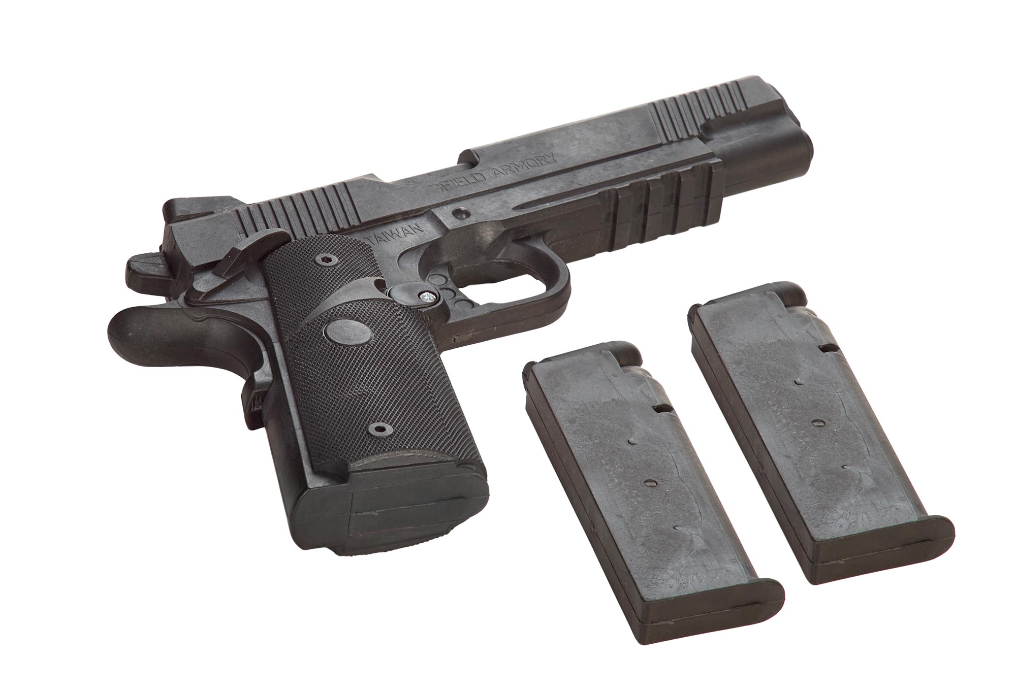 Gummi-Pistole mit Magazin und zwei Wechselmagazinen