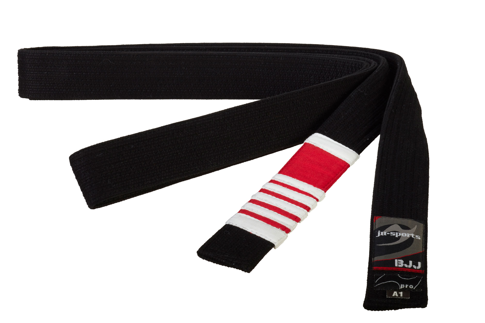 BJJ Premium Gürtel pearl black - Main Professor - red bar - white edges 4th degree