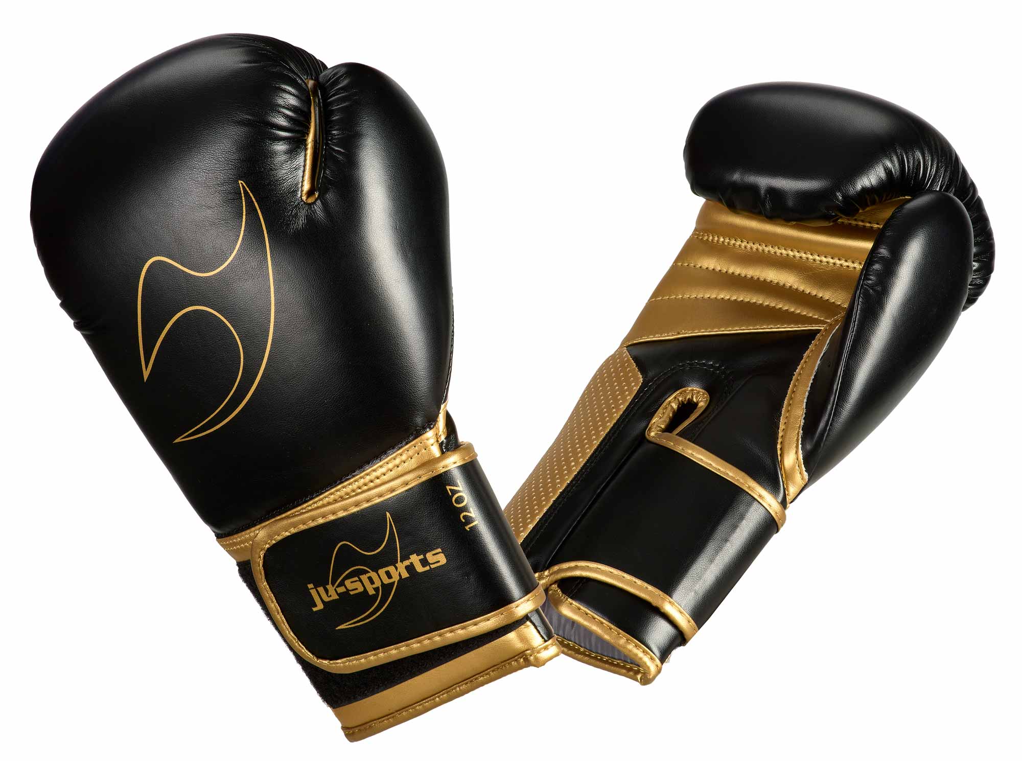 Boxhandschuhe, Schwarze Handschuhe, Goldene Akzente, Kunstleder, Gepolsterter Handgelenkband