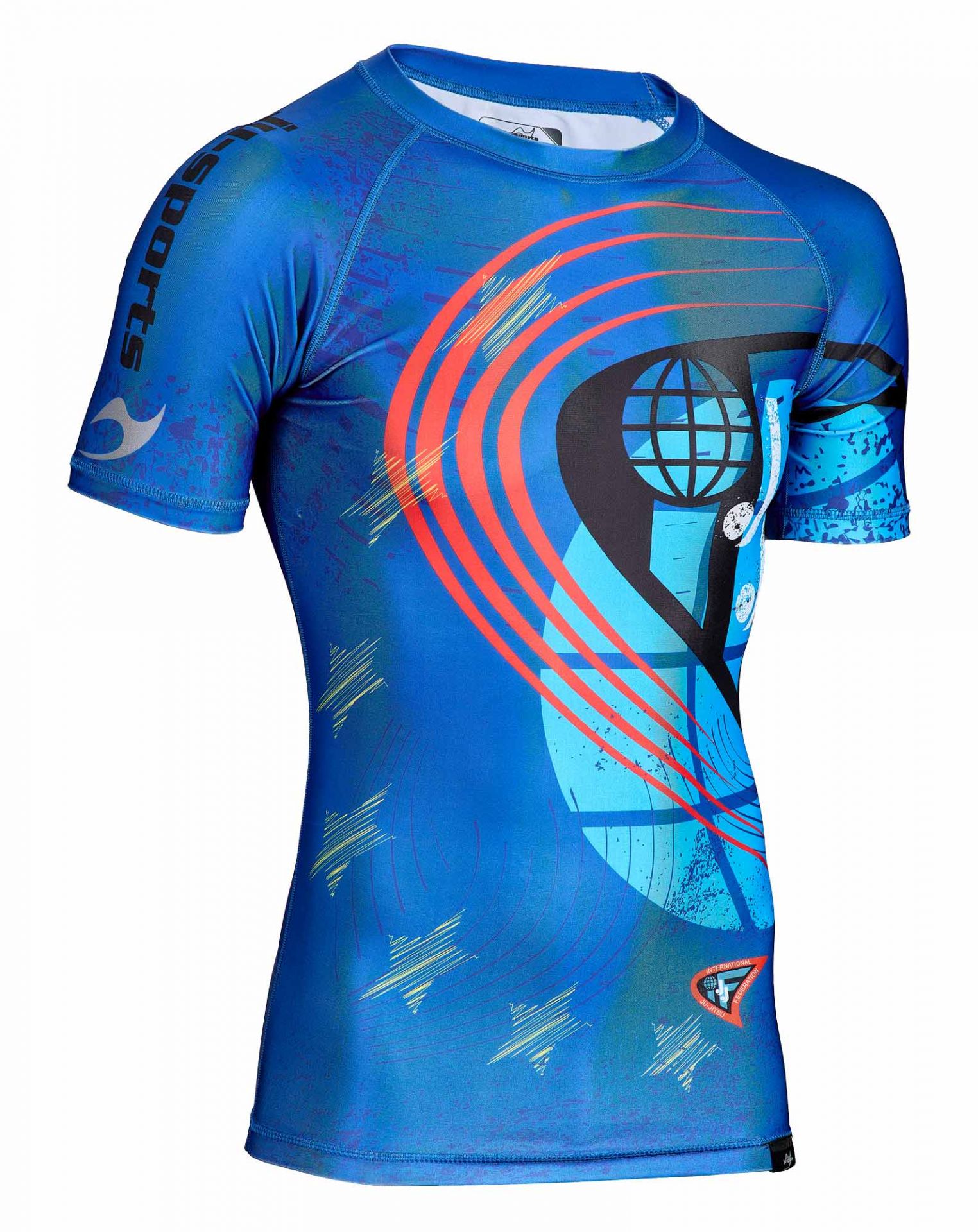 Rashguard kurzarm blau - JJIF approved mit Ländercode