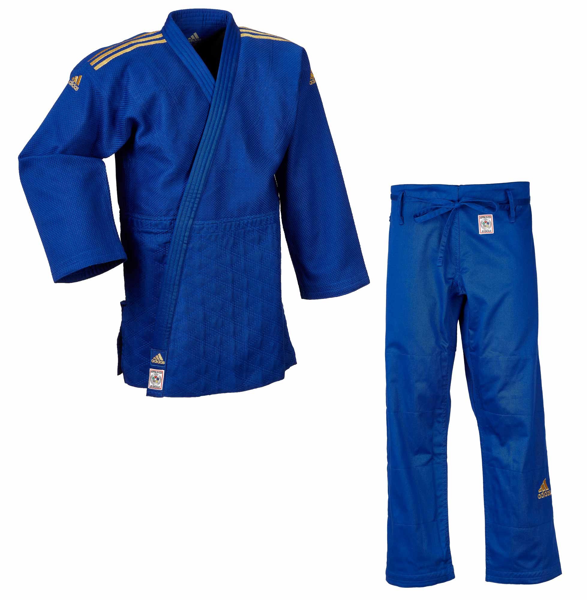 Abverkauf: adidas Judoanzug CHAMPION II IJF, blau/goldene Streifen, JIJF