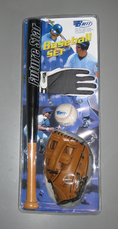 Baseball Starter Set Junior: Ball, Fang-Handschuh, Batting Glove und Holzschläger