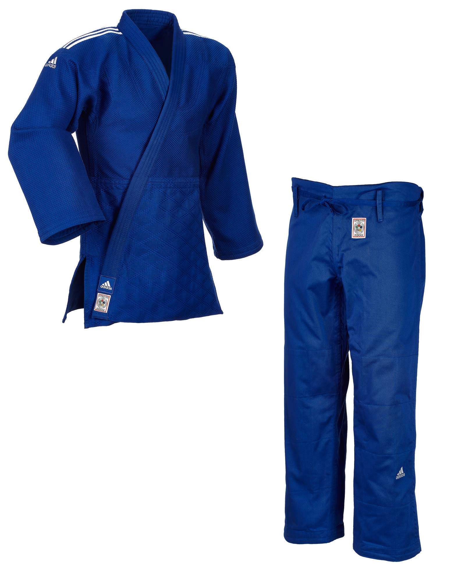 adidas Judoanzug CHAMPION II IJF slim cut, blau/weiße Streifen, JIJFBS